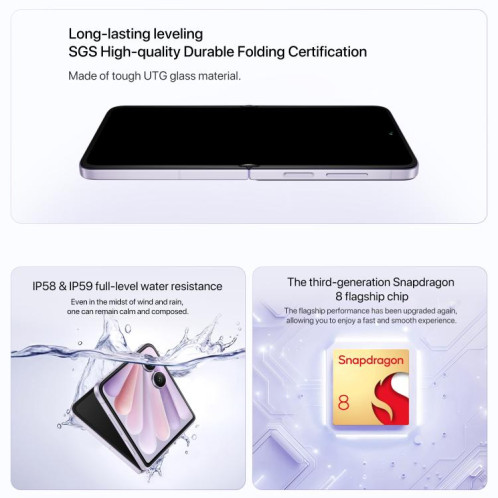 Honor Magic V Flip2, 12 Go + 512 Go, 6,82 pouces + 4,0 pouces, MagicOS 9.0.1, Android 15, Snapdragon 8 Gen 3 Octa Core, Réseau : 5G, NFC, OTG (Violet) SH842P1377-021